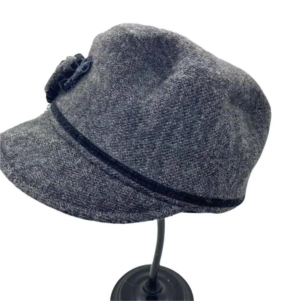 Floral Cadet Military Hat Betmar Women's Black Gray Velvet Trim Vintage Retro